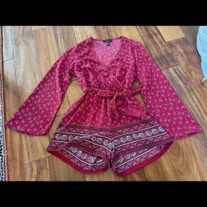 ASOS New Look Petite Red Floral Flare Sleeve Romper